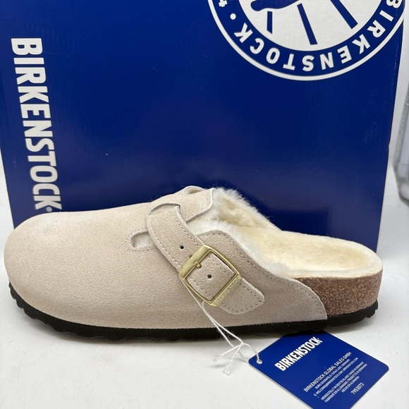 Birkenstock Boston VL Shearling Suede Leather  Antique White
